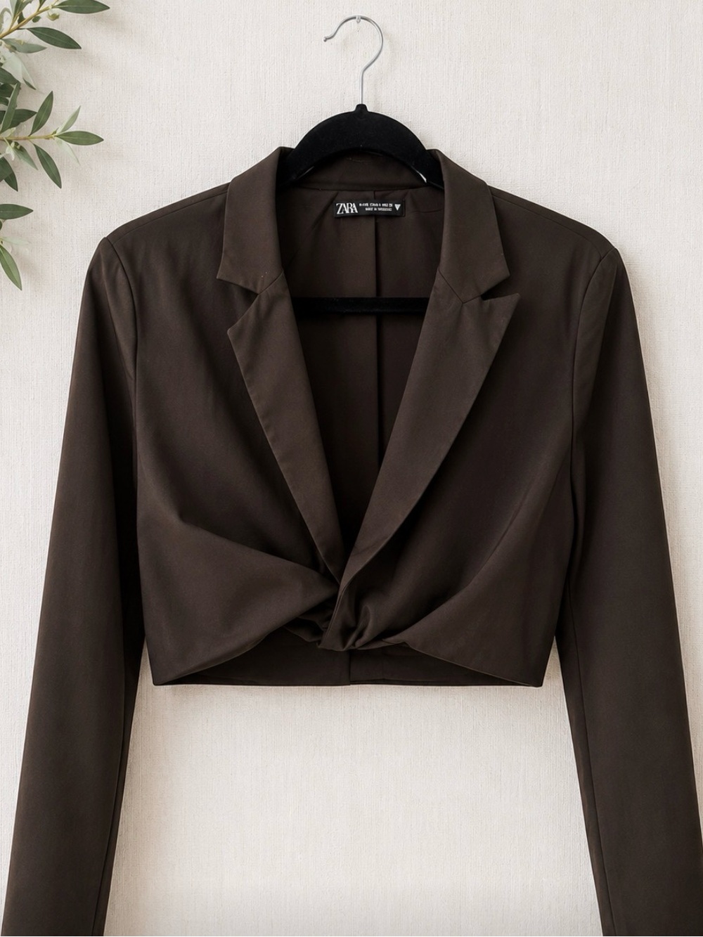 NWOT Zara Brown Cropped Twist Front Blazer XL Chic Minimalist Jacket